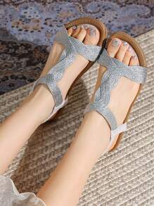 Women Comfort Flat Sandals - Silver - View 3