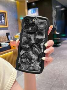 1 Stück schwarze Lippen Muster gewellte Schutz Handyhülle kompatibel mit IPhone/Galaxy/Infinix/Redmi/OPPO/VIVO/Itel/Tecno/MOTO