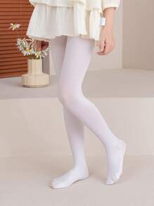 1件装女童白色天鹅绒踩脚裤袜，适合日常穿着、跳舞、搭配裙子，也适合返校季、学生、新学期以及所有季节。 - 白色 - 查看 5