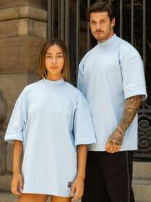 Oversized Plain Turtleneck Basic Streetwear T-Shirt For Men Unisex - Baby Blue - View 3