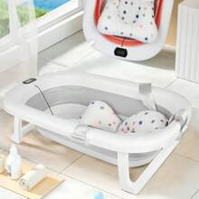 Foldable Baby Bathtub With Bath Mat, Baby Bathtub With Integrated Thermometer, Baby Bathtub With Shower Head Connection, Space Saving, Ergonomic, Portable Baby Bathtub For Babies From 0-36 Months