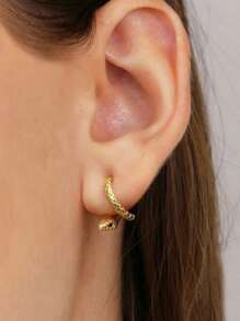 1pair Stylish Copper Snake Shaped Earrings, Multiple Wearing Styles, Ins Style Women's Ear Drop - Yellow Gold - View 3