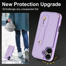 OUKNOEO 時尚人造皮革斜跨手機包,相容 iPhone 17e Air 16e 15 14 13 Pro Max Plus S26 S25 Edge S24 Ultra A37 A57 Z Fold 7 6 5 4,附手腕帶與長掛繩 - 紫色 - 查看 4