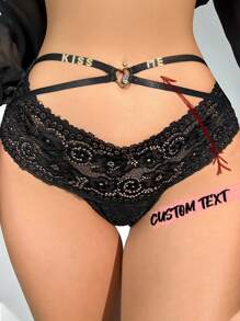 1-Piece Lace Panties For Women, Cut-Out Bunnies For Hairball Sexy Seduction Breathable Girl Thong, Custom English Letters, Personalized, Unique, Custom Discovery, Personalized Gift, Thong Ideal Gift For Girlfriend Living Room, Bedroom, Anniversary, Birthday, Custom Underwear On Letters, Low Rise Thong Custom English Content, Custom Lace Thong Letters