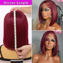 Uveous Peluca bob corta de cabello humano liso, 13x6 peluca frontal de encaje transparente de 8-16 pulgadas, densidad del 200%, peluca de cabello humano brasileño liso corto para mujeres - S99J - Ver 5