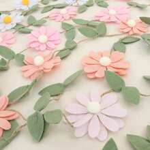 Handmade 1pc Floral Pennant Garland, Spring Flower Themed Birthday, Boho Style Pink, White, Orange, Purple Hanging Decoration, For Bedroom Decor And Photo Background