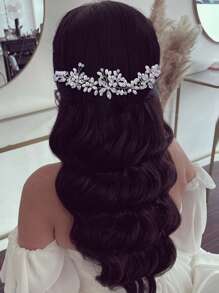 Pente de cabelo de noiva com pérolas artificiais e strass (1 peça), acessório de cabelo artesanal simples e versátil para mulheres, ideal para o Dia dos Namorados e casamentos. - Prata - Ver 4