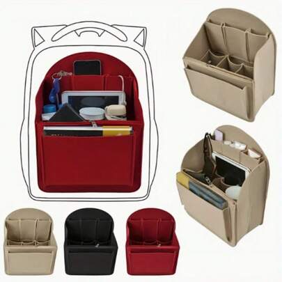 1 pieza Forro para mochila, Organizador de forro de mochila de fieltro con múltiples bolsillos, Organizador multifuncional tipo bolsa dentro de bolsa, Organizador de forro de mochila de viaje con diseño con cremallera, Divisor de almacenamiento de bolsa pequeña con múltiples bolsillos para mochila, Bolsa de fieltro para almacenamiento de cosméticos, Divisor de bolsillo interior ultraligero para viaje, Forro interior para mochila y bolsa de montañismo