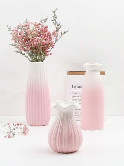 1Pc Roze Ceramic Vase, Flowers Vase Moderne Tafel Shelf Home Centerpieces Wedding Artificial ative Back To School Room Supplies Flower Glass view 4