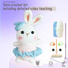 DIY Dance Rabbit Crochet Kit For Beginners, Amigurumi Stuffed Animals - Gift Animal Crochet Starter Kit All-In-One Complete Crochet Kit Learn To Crochet Sets With Instructions And Step By Step Video Tutorials For Adults Cute Animal Doll DIY Crafts For Home Decor