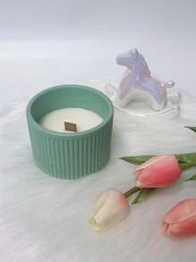 Vela perfumada de cera de soja en taza de cerámica estilo escandinavo a rayas de 5 onzas, decoración creativa del hogar, regalo portátil y fresco de vela