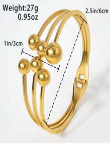 1 件时尚个性化镀金串珠弹性开口袖口手链，复古风格女士钛钢夸张腕饰