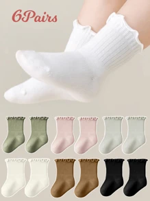 6 件/1 件婴儿褶边袜子，适合新生女孩和男孩日常使用 - 彩色 - 查看 1