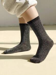1 双纯金色/银色女士中筒袜，适合日常穿着