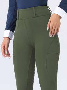 ROYALS MATTINI Women's Solid Color Tight Equestrian Pants, Riding Pants With Pockets, Equestrian Competition And Training Equipment Sports Fall - Army Green - View 5