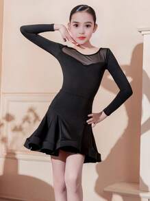 儿童拉丁舞练习服 女童大摆裙套装 高端新款拉丁舞练习服 女童夏季儿童舞蹈表演比赛服 2025新考级考试连体裙 少儿拉丁舞连体裙舞蹈练习服 大摆裙表演服 儿童拉丁舞练习服 女童春夏大摆裙表演服 - 黑色 - 查看 2