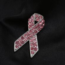 Cross-Border Popular Fashion Creative AIDS Awareness Rhinestone Pink Ribbon Brooch Pin Badge - Pink 2pcs - View 2