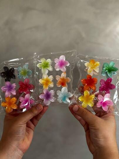 Kit 6 Presilha Piranha Flor De Cabelo Em Acrílico Prendedor Blogueira Verão Aesthetic Grampo Summer Praiana