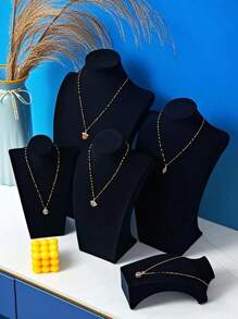 1pc Premium Velvet Necklace Pendant Display Stand, Black Portrait Mannequin Jewelry Bust Holder Display Rack For Counter Sun Travel Cool Back To School - Black - View 1