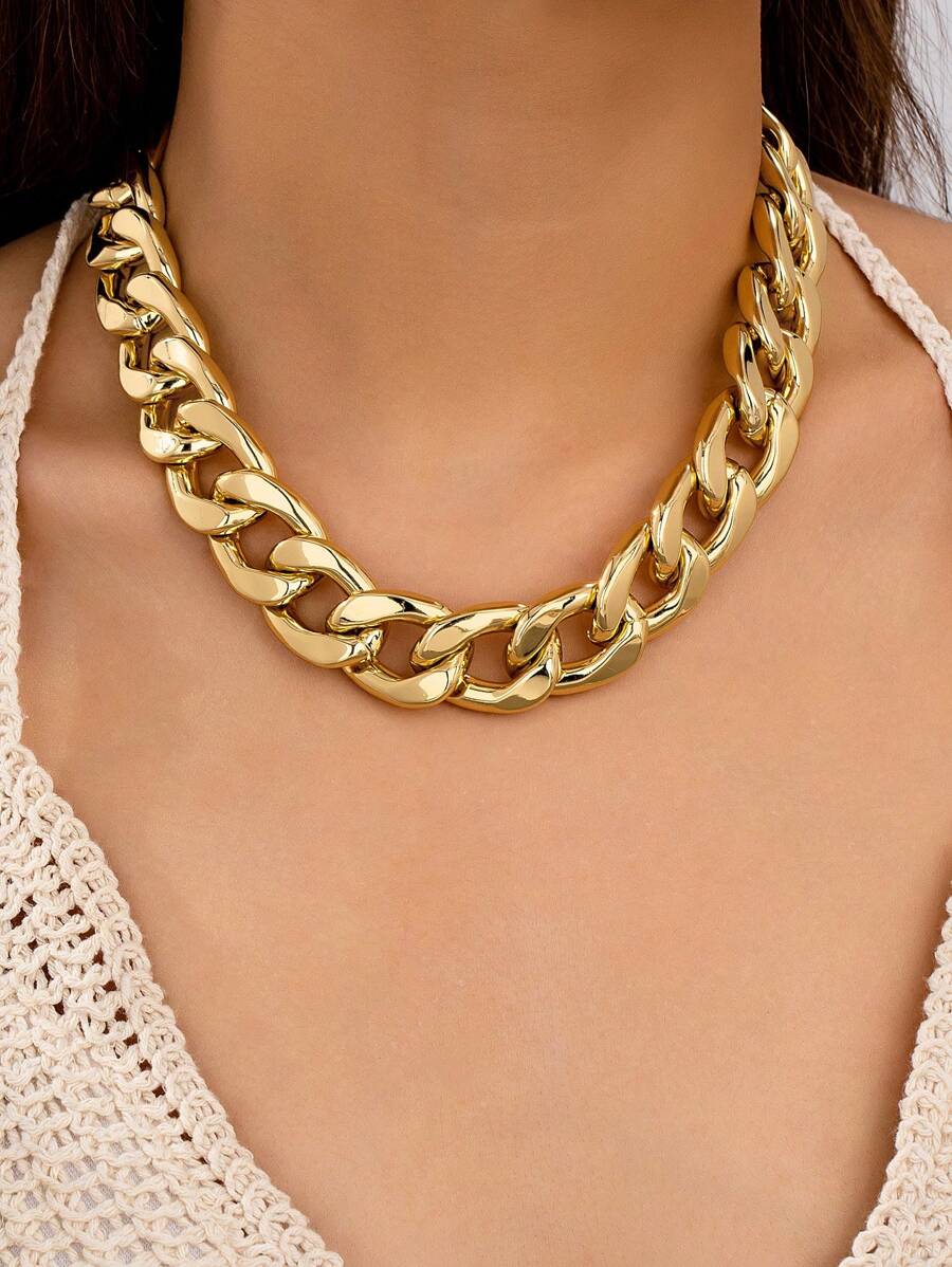 1pc European & American Style Chain Necklace, Minimalist Design, Fashion Choker Collar Necklace For Women - Gold - View 1