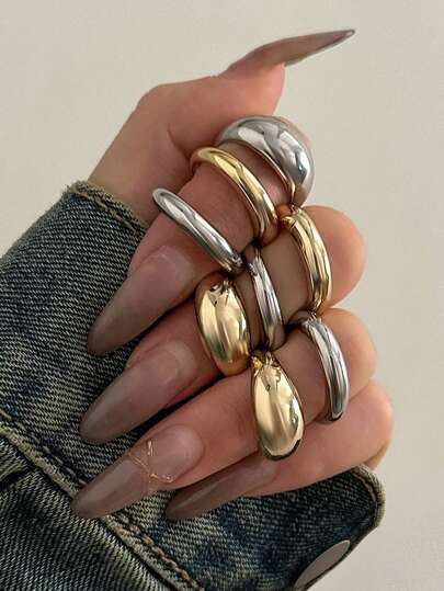 8 st/set överdrivna geometriska öppna ringar, blandad guld- och silverfärg, lämplig för alla tillfällen, perfekt semesterpresent