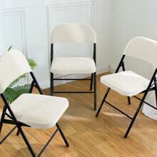 Folding Dining Chair Seat And Back Cover Set Solid Color Jacquard Stretch Chair Slipcover Home Decoration - White - View 4