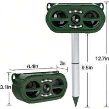 Solar-Powered Ultrasonic Animal Deterrent: Flash Lights, For Moles, Dogs, Outdoor Use - 綠色 - 查看 3