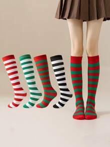 1双/包 女士日式条纹长筒袜 COSPLAY 动漫派对角色扮演条纹少女长筒袜，Y2K风格，舒适袜子