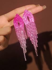 1 对闪亮水晶水钻流苏耳坠耳环，优雅女士珠宝配饰 - 彩色 - 查看 5