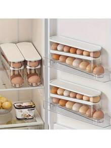 30pcs Auto-Rotating Egg Tray, 3-Tier Fridge Mounted Egg Storage Box, Made Of Fresh-Keeping PP Material, Essential Kitchen Organizer To Save Space