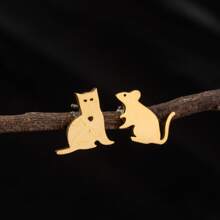 1 Pair Of Stylish Simple, Stainless Steel Women's Earrings, Cat And Mouse Cartoon Cartoon Fashion Women's Earrings Gift - A-gED794 - View 5