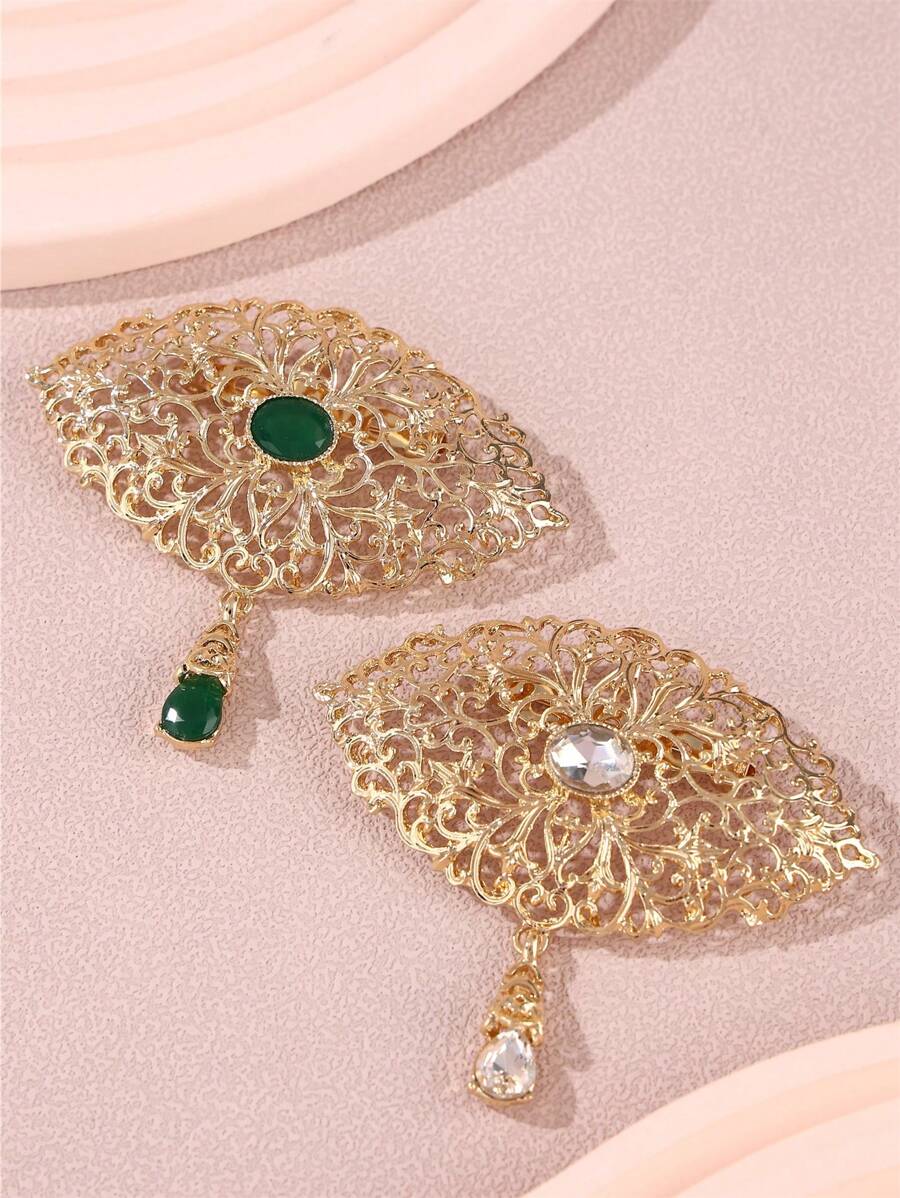 1pc Arabic Style Golden Metal Rhinestone-Encrusted Pendant, Suitable For Scarf, Wedding, Party, Mother's Day Gift - Corsage Scarf Button - View 1