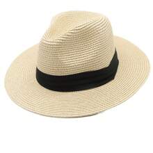 1pc Unisex Two Tone Boho Jazz Panama Sun Visor Beach Straw Hat - Khaki - View 3