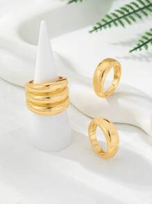 3 件套金属光滑线圈风格中世纪可调节女士戒指套装，时尚珠宝套装，适合春夏季度假穿着，充满活力的配饰 - 簡約優雅款 - 查看 3