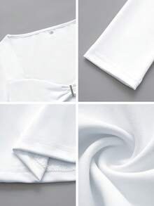 Vaiaye 女士夏季针织方领镂空性感收腰圣诞修身白色上衣 - 白色 - 查看 11