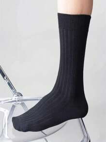 5 Pairs Women's Black Vertical Striped Mid-Calf Socks, One Size Fits All Unisex Long Socks, Fall - Black - View 7