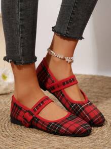 Women's Fashion Plaid Fabric Flat Shoes With Bow Decor, Pointed Toe Slip-On Loafers With PU Sole And Comfort Insole, Suitable For All Seasons