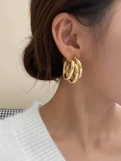 1 par de pendientes aro en forma de C elegantes para mujeres, diseño minimalista
