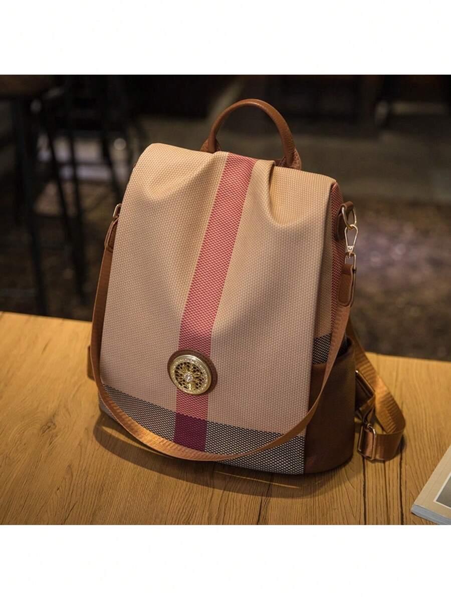 Fashion Women's PU Laptop Backpack Bag Anti-Theft And Waterproof - Rỉ Nâu - Xem 1