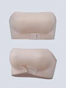 حمالة صدر بدون حمالات نسائية بإغلاق أمامي، بدون حشو، لا أسلاك، قمصان مضمنة، تنج بول آب، قابلة للتعديل، باندو، إكمال الملابس الداخلية بخامة ناعمة وقابلة للتنفس، لون أساسي أسود - بيج - مشاهدة 1