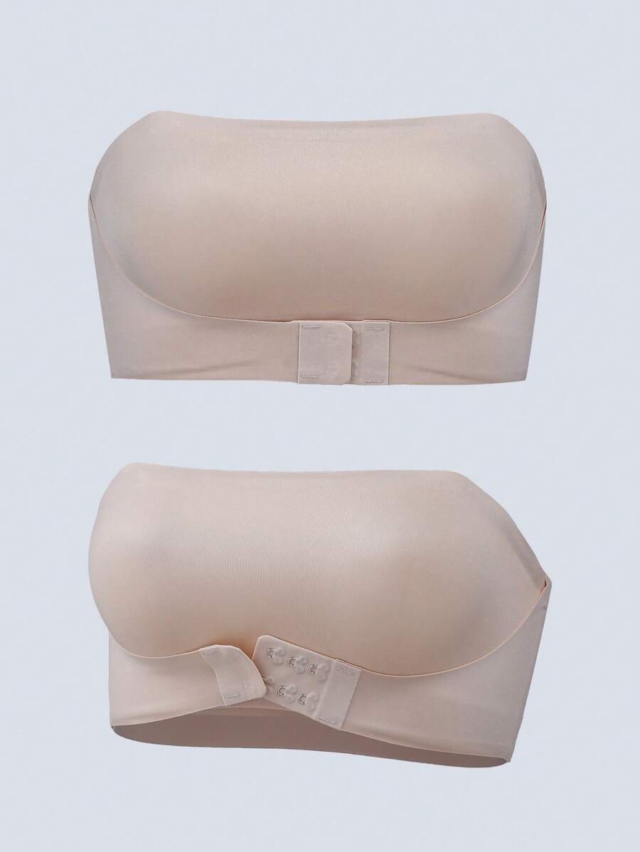 حمالة صدر بدون حمالات نسائية بإغلاق أمامي، بدون حشو، لا أسلاك، قمصان مضمنة، تنج بول آب، قابلة للتعديل، باندو، إكمال الملابس الداخلية بخامة ناعمة وقابلة للتنفس، لون أساسي أسود - بيج - مشاهدة 1