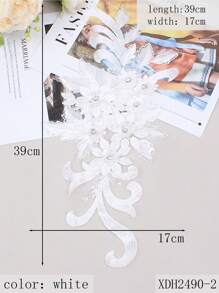 39 厘米 X 16 厘米刺绣串珠蕾丝贴花补丁适用于 DIY 婚纱、演出服装装饰 - 白色 - 查看 3