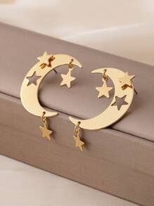 2件套镂空新月星合金吊坠耳环，女士款，适合作为节日礼物和日常佩戴