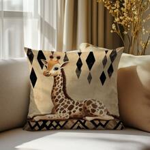 1 件躺卧长颈鹿印花柔软天鹅绒装饰抱枕套，单面图案 45*45 厘米，适用于客厅、卧室、沙发、家居、礼物 - 彩色 - 查看 8