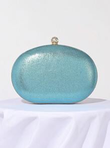 闪闪发光的奢华水钻装饰手提包，小手拿包，优雅适合晚礼服、婚礼、派对，配有金属链，时尚女士手提包，新娘钱包 - 淺藍色 - 查看 7