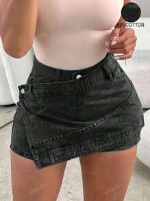 Pantaloncini da donna con vita alta, orlo irregolare, vita oversize e effetto vintage, stile Y2K, per il ritorno a scuola