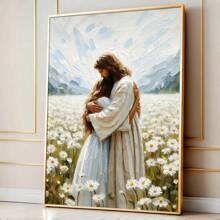 1pc Framed/Unframed Jesus Hugging Girl Canvas Poster Print Bible Christian Art Aesthetic Painting Minimalist Wall Art Picture For Dorm,Apartment,Bedroom,Living Room,Modern Home Decoration