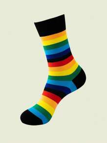 1/3/7 Pairs Women Colorful Fashion Horizontal Striped Rainbow Mid-Calf Socks, Suitable For Casual Daily Wear - Multicolor - View 7