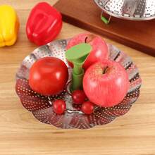 Large Kitchen Steamer Foldable Steamer Vegetable Steamer Fruit Basket - Silver - View 3