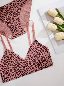 3 件套女士休闲无缝豹纹无钢圈低腰三角裤内裤套装